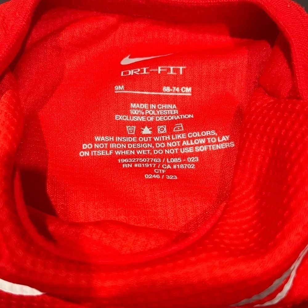 Nike Dri-Fit Red Long Sleeve Baby Onesie size 9mo